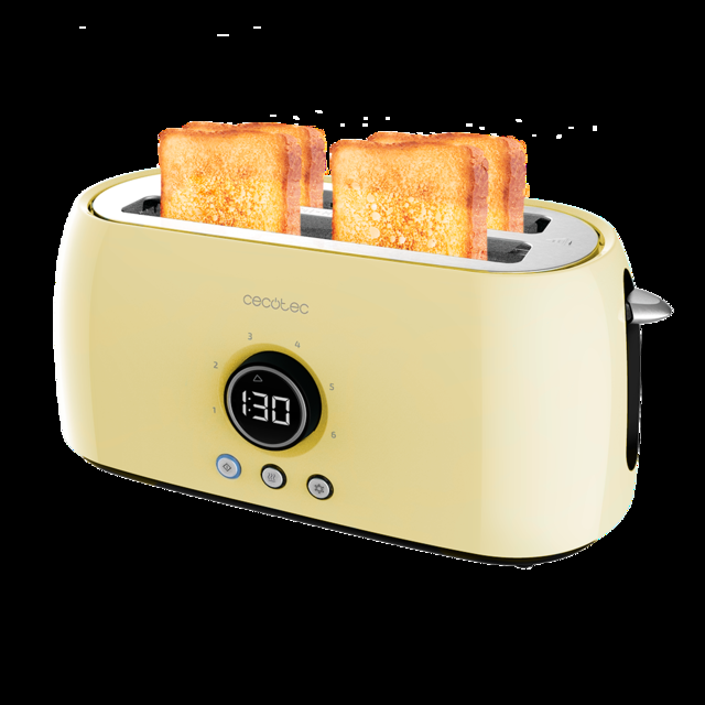 Cecotec ClassicToast 15000 Yellow Extra Double. (4 Tostadas Yellow) Tostador Vertical Digital Con Capacidad Para 4 Tostadas Y 1500 W De Potencia Máxima. Tostadora Vertical Digital
