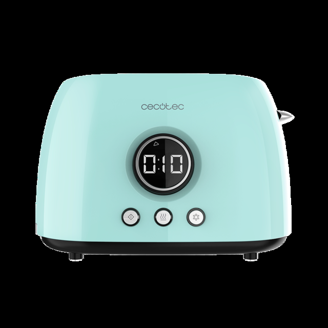 Cecotec ClassicToast 8000 Blue Double. Tostadora Digital De 800 W 2 Ranuras Extraanchas Para 2 Tostadas Pantalla Digital 3 Funciones Varillas Superiores Diseño Retro En Turquesa Tostadora Vertical Digital
