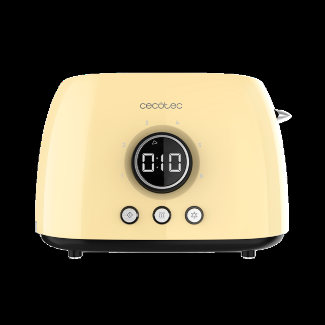 Cecotec ClassicToast 8000 Yellow Double. Tostadora Digital De 800 W 2 Ranuras Extraanchas Para 2 Tostadas Pantalla Digital 3 Funciones Varillas Superiores Diseño Retro En Amarillo Tostadora Digital Yellow De Doble Ranura Corta