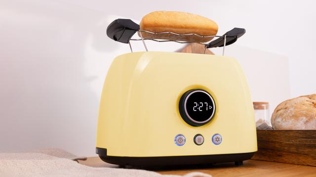 Cecotec ClassicToast 8000 Yellow Double. Tostadora Digital De 800 W 2 Ranuras Extraanchas Para 2 Tostadas Pantalla Digital 3 Funciones Varillas Superiores Diseño Retro En Amarillo Tostadora Digital Yellow De Doble Ranura Corta