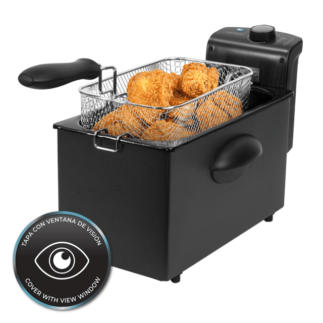 Cecotec CleanFry 3000 Black.Freidora Eléctrica de 2180 W 3 Litros Acero inoxidable Filtro OilClean que mantiene el aceite limpio Tapa con ventana de visión Filtro antiolores Lacada en negro Freidora