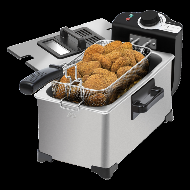 Cecotec CleanFry 3L Full Inox. Freidora Eléctrica De 2000 W Capacidad 3 L Temperatura Hasta 190ºC Cubeta Esmaltada Apta Para Lavavajillas Filtro Que Mantiene El Aceite Limpio Full Inox Freidora Eléctrica 3 Litros  