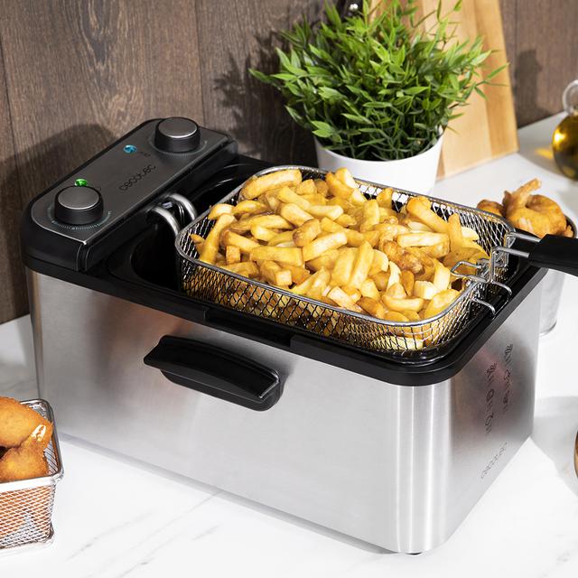 Cecotec CleanFry Infinity 3000 Freidora Eléctrica De Acero Inoxidable 3 Litros De Capacidad De Aceite Filtro OilCleaner 2400 W Temporizador De 30 Minutos. Freidora Eléctrica 3 Litros  