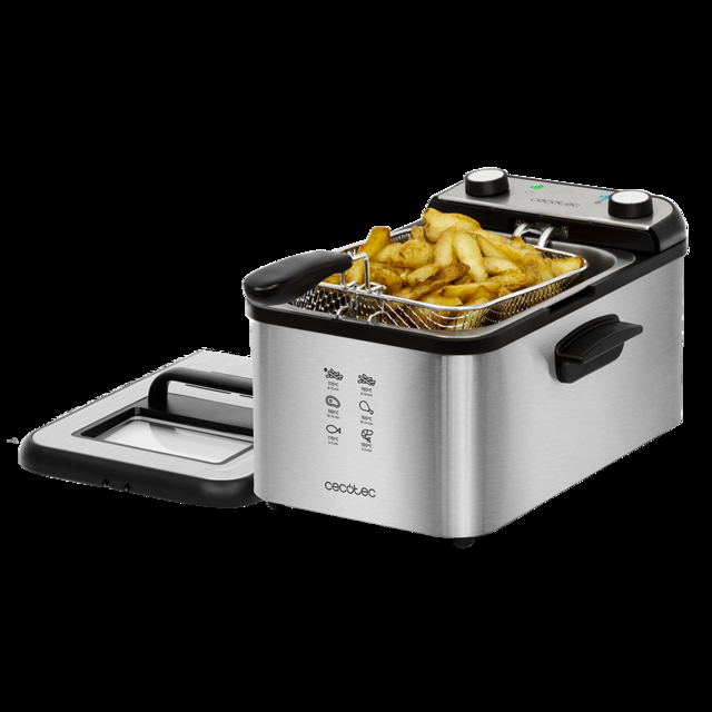 Cecotec CleanFry Infinity 3000 Freidora Eléctrica De Acero Inoxidable 3 Litros De Capacidad De Aceite Filtro OilCleaner 2400 W Temporizador De 30 Minutos. Freidora Eléctrica 3 Litros  