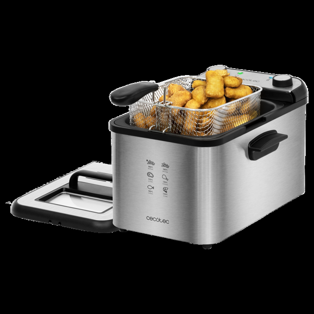 Cecotec CleanFry Infinity 4000.Freidora Eléctrica con Capacidad de 4 l Temperatura hasta 190ºC Cubeta Esmaltada Apta Lavavajillas Filtro OilCleaner Mantiene el Aceite Limpio Full INOX 3270 W Freidora eléctrica 4 litros  