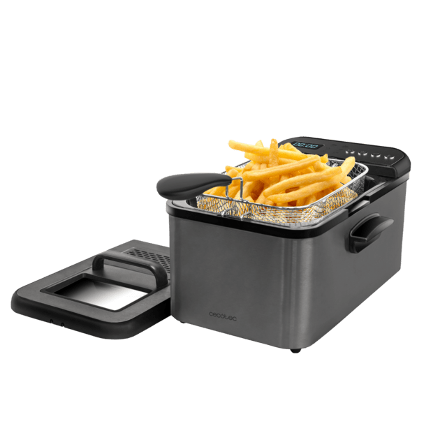 Cecotec Cleanfry Luxury 3000 Dark 3 2 litros de aceite para freidora. 2400 W acero inoxidable teñido de negro 5 programas preestablecidos filtro OilClean Freidora con cuerpo lacado en negro de 3 2 litros con filtro OilCleaner 2