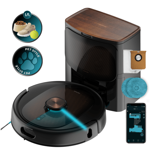 Cecotec Conga 10090 AI Spin Revolution Ultra Power Home LifestyleRobot aspirador con inteligencia artificial navegación láser y base de autovaciado. Inteligencia artificial evita objetos. 4 en 1: barre aspira friega y pasa las