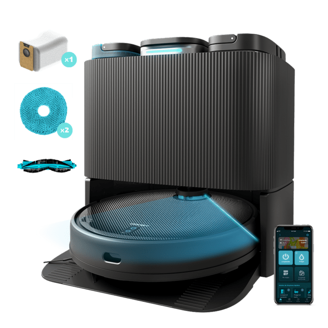 Cecotec Conga 11090 Spin Revolution Home&Wash Robot aspirador láser con base de autovaciado y friegasuelos autolimpieza y secado de fregonas. Navegación láser ultrasónica. Motor de succión 5000 Pa. Fregado desincrustante co