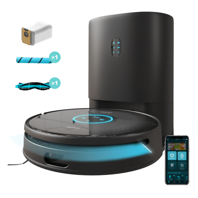 Cecotec Conga 12090 Twice Roller Home&Fill Robot aspirador y friegasuelos con base de autovaciado de polvo y agua sucia y rellenado de agua limpia. Navegación ultraprecisa con láser integrado. Potencia de succión de 4000 Pa.