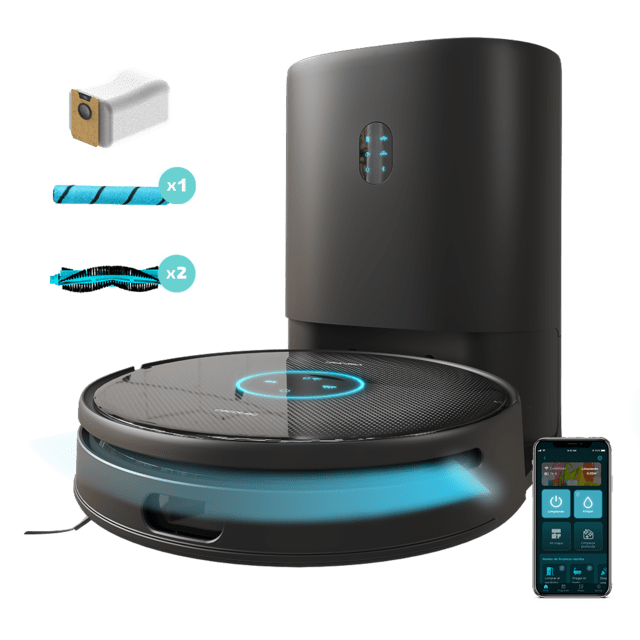 Cecotec Conga 12090 Twice Roller Total Station Robot aspirador y friegasuelos con base de autovaciado de polvo y agua sucia y rellenado de agua limpia. Navegación ultraprecisa con láser integrado. Potencia de succión de 4000