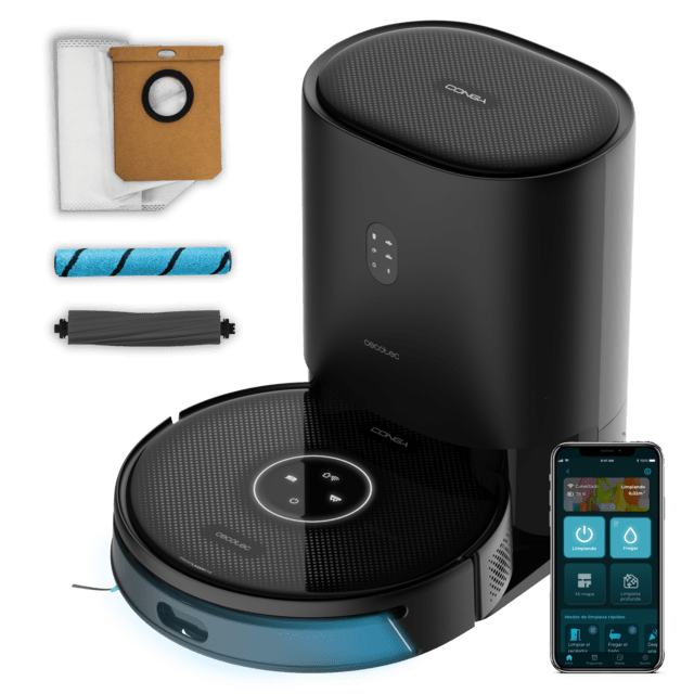 Cecotec Conga 14090 Dual Roller Home&Fill Robot aspirador y friegasuelos con base de autovaciado de polvo y agua sucia y rellenado de agua limpia. Navegación ultraprecisa con láser integrado. Fregado profesional con rodillo fr