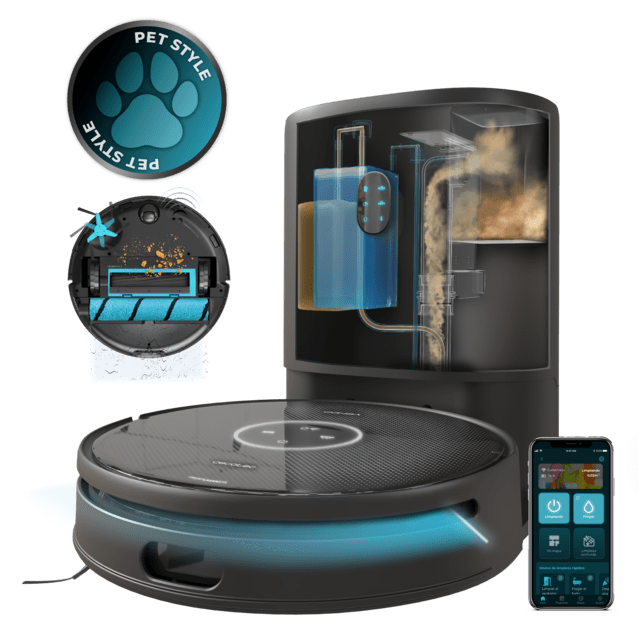 Cecotec Conga 14090 Twice Roller Home&Fill Robot aspirador y friegasuelos Conga 14090 Twice Roller Home&Fill con base de autovaciado de polvo y agua sucia y rellenado de agua limpia. Navegación ultraprecisa con láser integrado