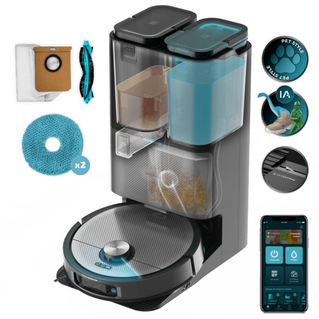 Cecotec Conga 20090 ProAI InfinitySoap Cut&Spa Robot aspirador con Tecnología láser de navegación y detección de objetos. Base de autovaciado con tanques de agua limpia y agua sucia bolsa de polvo y dosificador de jabón. Au