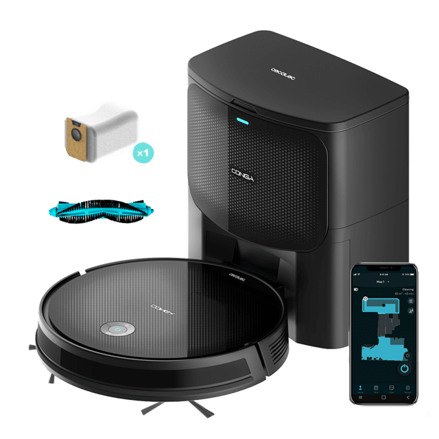 Cecotec Conga 2299 Ultra Home X-Treme T con base de autovaciado. Cuenta con tecnología giroscópica limpieza ordenada de la totalidad de la superficie recorrida. Friega aspira y barre a la vez. 2100 Pa. APP de CECOTEC. Cepillo