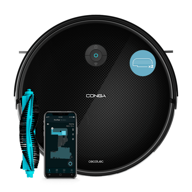 Cecotec Conga 2499 Ultra X-Treme Robot aspirador con tecnología giroscópica. Friega aspira y barre a la vez. Potencia de succión de 2200 Pa. APP CECOTEC. Cepillo multifunción. Depósito mixto. 2 cepillos laterales. 3 litros