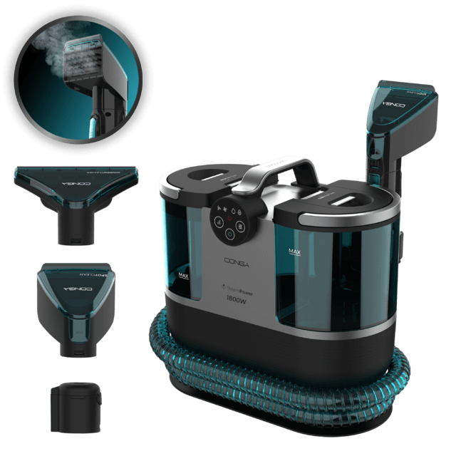 Cecotec Conga 7000 Carpet&Spot Clean Steam XXL Limpiatapicerías con 1700 W de potencia. Uso de vapor para desincrustar mejor la suciedad. Depósito de agua limpia de 1600 ml y de agua sucia de 950 ml. Radio de acción de 7 metr