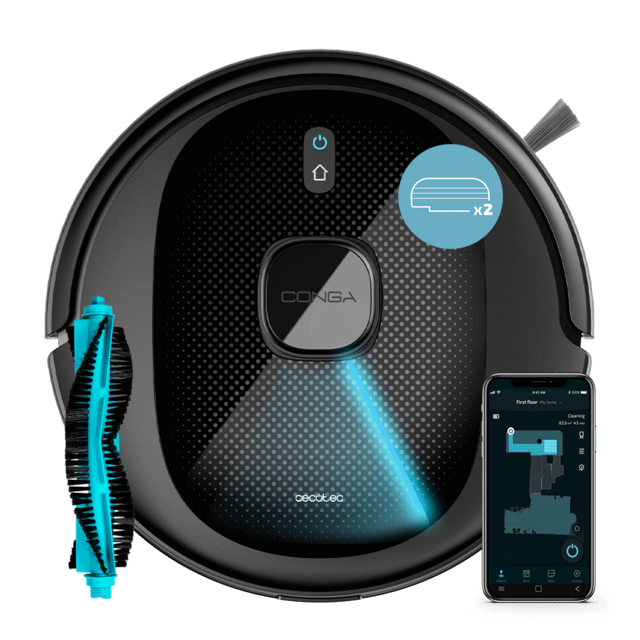 Cecotec Conga 7490 Immortal X-Treme Robot aspirador con tecnología de navegación láser. Limpieza 4 en 1: barre aspira friega y pasa la mopa. Potencia de succión de 2600 Pa. 120 minutos de autonomía. Cepillo central multifun