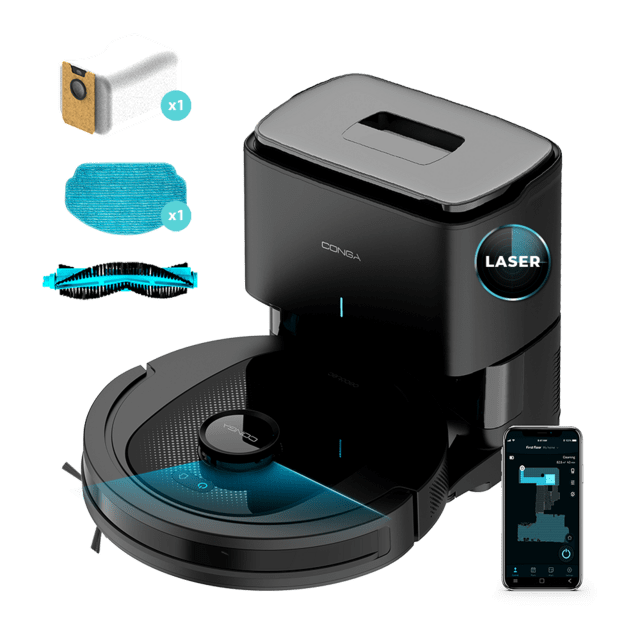 Cecotec Conga 7490 Ultimate Home Genesis Robot aspirador con navegación láser y base de autovaciado. Limpieza 4 en 1: barre aspira friega y pasa la mopa. Potencia de succión de 4000 Pa. 120 minutos de autonomía. Cepillo cent
