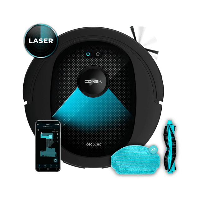 Cecotec Conga 7490 Ultimate X-Treme Robot aspirador Conga 7490 Ultimate X-Treme con tecnología de navegación láser. Limpieza 4 en 1: barre aspira friega y pasa la mopa. Potencia de succión de 4000 Pa. 120 minutos de autonom