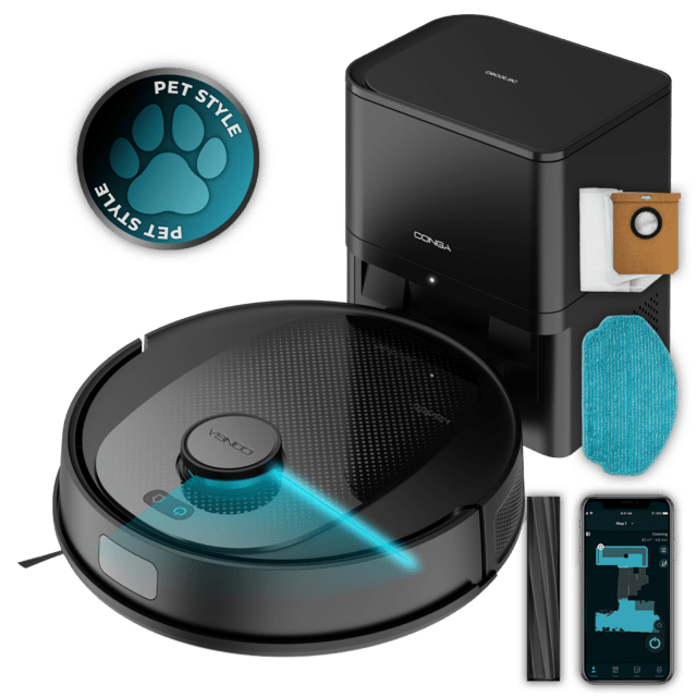 Cecotec Conga 7690 Immortal Max Home Robot aspirador con tecnología de navegación láser. Base de autovaciado con 2 5 L de capacidad. Limpieza 4 en 1: barre aspira friega y pasa la mopa. Potencia de succión de 5000 Pa. Hasta