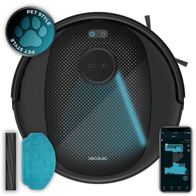 Cecotec Conga 7690 Immortal Max Robot aspirador con tecnología de navegación láser. Limpieza 4 en 1: barre aspira friega y pasa la mopa. Potencia de succión de 5000 Pa. Hasta 220 minutos de autonomía. Cepillo central de sil