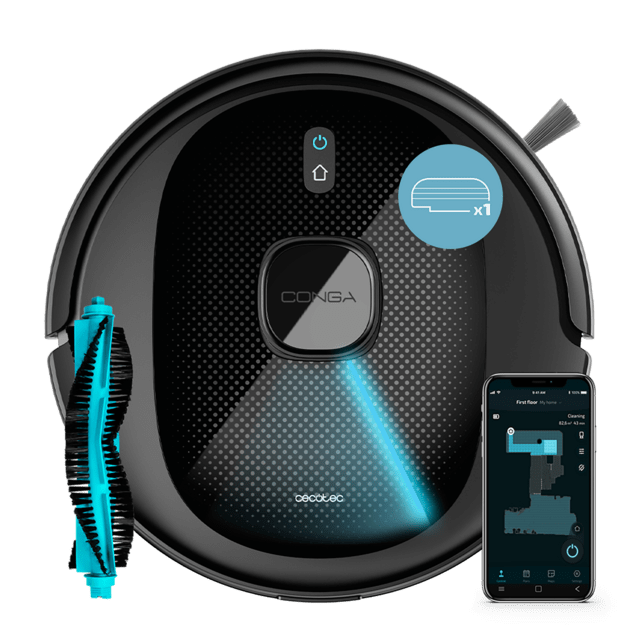 Cecotec Conga 8290 Immortal Ultra Power Genesis Robot aspirador con navegación láser.4 en 1: barre aspira friega y pasa la mopa. 7000 Pa. 280 minutos de autonomía. Mopa de fregado. 1 cepillo lateral. 3 niveles de potencia de