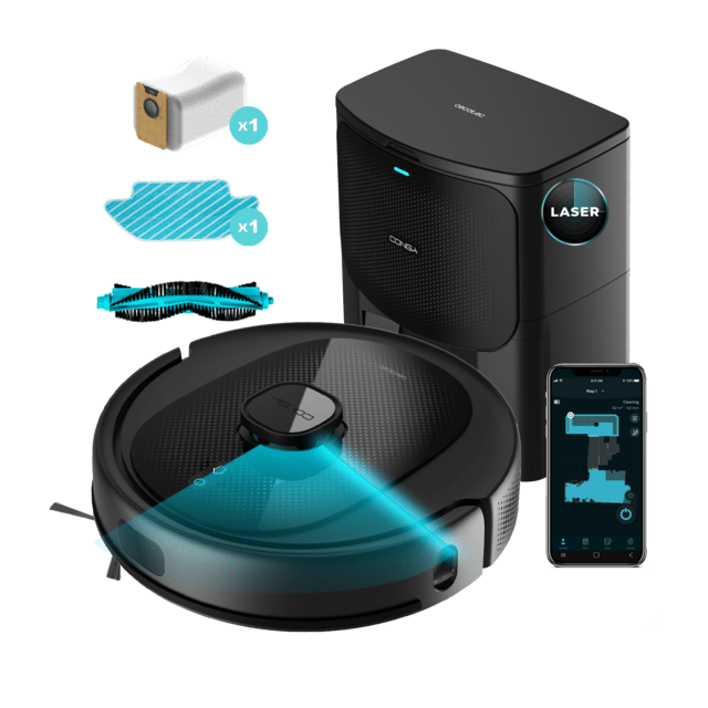 Cecotec Conga 8290 Immortal Ultra Power Home Genesis Robot aspirador con navegación láser y base de autovaciado. Bolsa de 3 litros. 4 en 1: barre aspira friega y pasa la mopa. 7000 Pa. 280 minutos de autonomía. Mopa de fregad