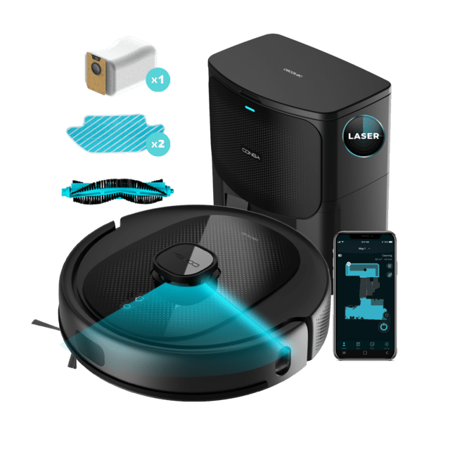 Cecotec Conga 8290 Immortal Ultra Power Home X-Treme Robot aspirador con navegación láser y base de autovaciado. 4 en 1: barre aspira friega y pasa la mopa. Potencia de succión de 7000 Pa. 280 minutos de autonomía. Mopa de f