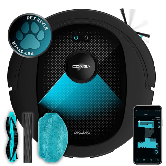 Cecotec Conga 8490 Ultimate Ultra Power Robot aspirador con tecnología de navegación láser. Limpieza 4 en 1: barre aspira friega y pasa la mopa. Potencia de succión de 7000 Pa. Hasta 170 minutos de autonomía. Incluye 2 cepi