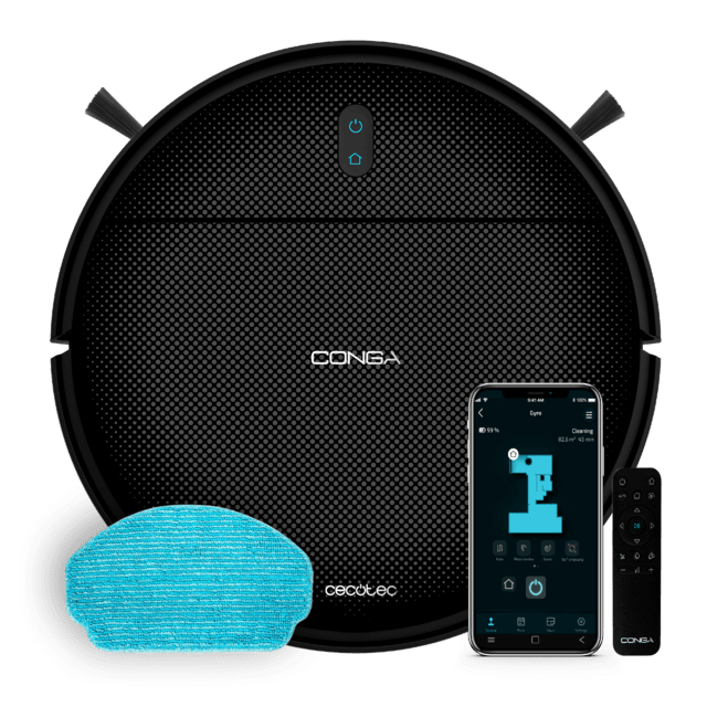 Cecotec Conga 999 Map Genesis Robot aspirador con navegación giroscópica para una limpieza total de la casa. Motor de succión de 2000 Pa. 2 cepillos laterales.Mopa de fregado. Autonomía de 120 minutos. Control con APP de CEC