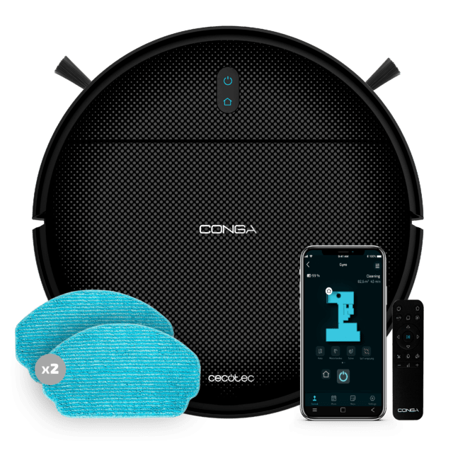 Cecotec Conga 999 Map X-Treme Robot aspirador con navegación giroscópica para una limpieza total de la casa. Motor de succión de 2000 Pa. 2 cepillos laterales. 2 mopas de fregado. Autonomía de 120 minutos. Control con APP de