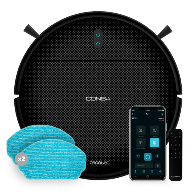 Cecotec Conga 999 Origin Ultimate Robot aspirador con navegación reactiva para una limpieza total de la casa. Gran boca de succión con potencia de 1000 Pa. 2 cepillos laterales. Autonomía de 120 minutos. 6 Programas de limpie