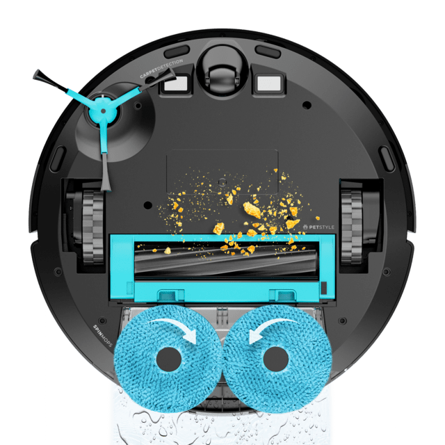 Cecotec Conga 9990 AI Spin Evolution Power Home Robot Aspirador Con Navegación Láser Y Base De Autovaciado De Polvo. Inteligencia Artificial Evita Objetos. 4 En 1: Barre Aspira Friega Y Pasa Las Mopas. Máximo 240 Minutos De A