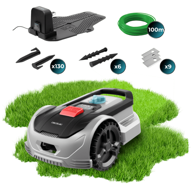 Cecotec Conga GrassHopper 300 Robot cortacésped con Motor Digital Brushless. Para superficies de hasta 300 m2. Pendiente máxima de 27%. Regulador de las hojas de corte. Sensor detector de lluvia. Tecnología Plug&Play. Robot c