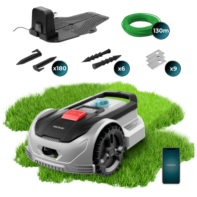 Cecotec Conga GrassHopper 500 Connected Robot cortacésped con Motor Digital Brushless. Para superficies de hasta 500 m2. Pendiente máxima de 27%. Regulador de las hojas de corte. Sensor detector de lluvia. Control APP. Robot c