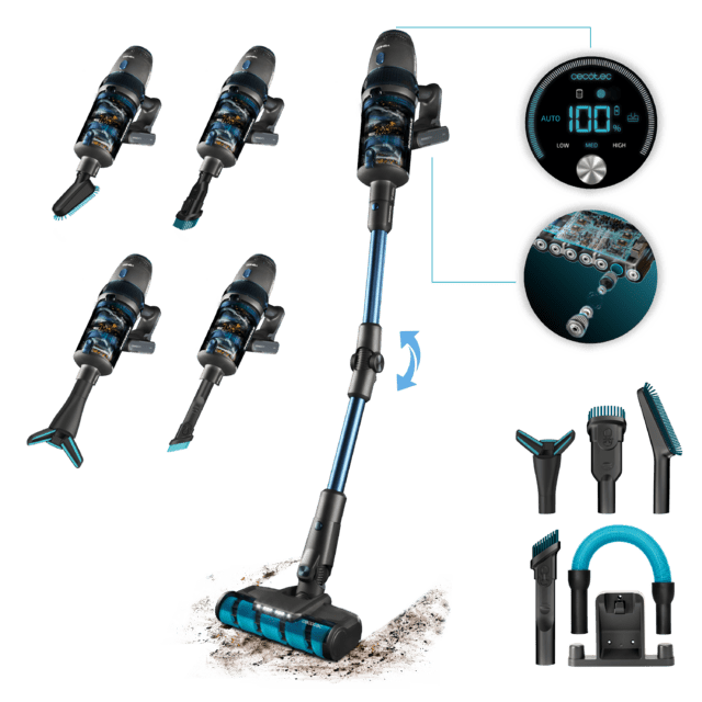 Cecotec Conga Rockstar 11500 Odyssey ErgoFlex Aspirador sin cables 3 en 1: vertical escoba y de mano con motor digital Brushless. Máxima potencia de succión de 300 AW y ultrapotencia de 850 W. Autonomía de 90 minutos. Tubo fl