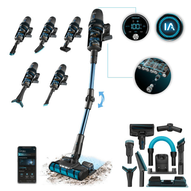 Cecotec Conga Rockstar 11500 Odyssey ErgoWet Connected IA M Aspirador sin cables 4 en 1 con inteligencia artificial: vertical escoba fregado y de mano con motor digital Brushless. Máxima potencia de succión de 300 AW y ultrapo