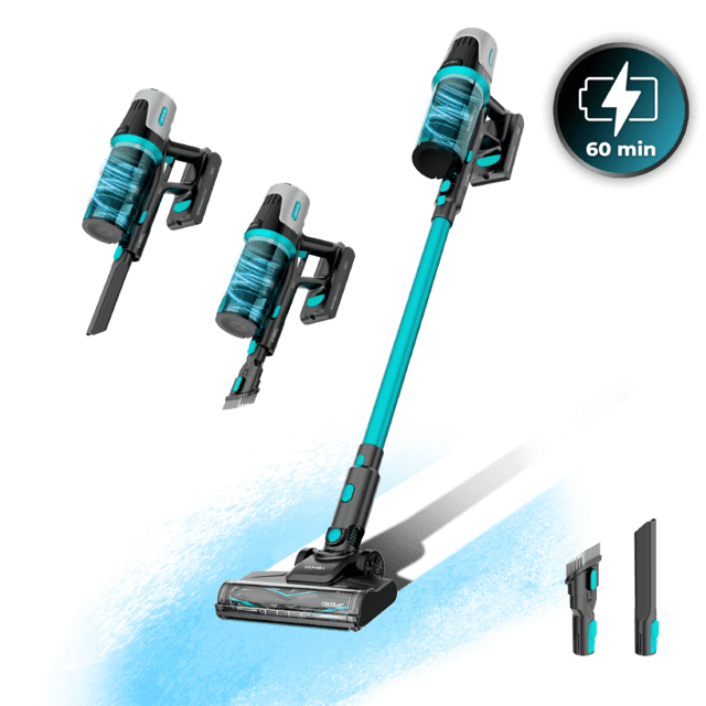 Cecotec Conga Rockstar 1500 Horizon X-Treme XL Aspirador vertical sin cables con 215W de potencia total. 60 minutos de autonomía en modo ECO. Cepillo mixto y dos modos de succión. Parallel Cyclone System y 600 ml de depósito.