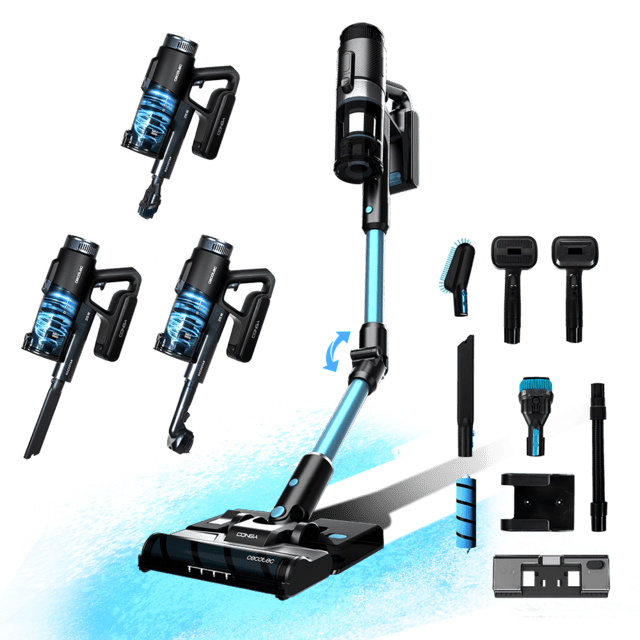 Cecotec Conga Rockstar 1500 Ray Ergowet Animal Aspirador escoba sin cables sin bolsa 3 en 1 con ciclón paralelo. Potencia 215 W y 12 kPa. 60 minutos de autonomía. Tubo flexible cepillo Jalisco y depósito de 500 ml. Además de