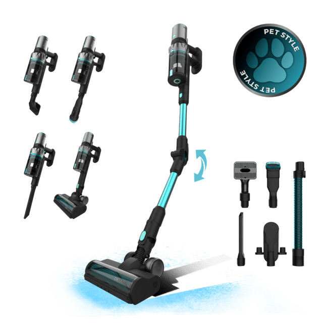 Cecotec Conga Rockstar 2500 Thunder Pet Flex. Aspirador vertical sin cables BLDC con 400 W de potencia total y 120 AW. 65 minutos de autonomía en modo ECO. Cepillo HairLess antienredos. Tubo flexible y cepillo para animales. As