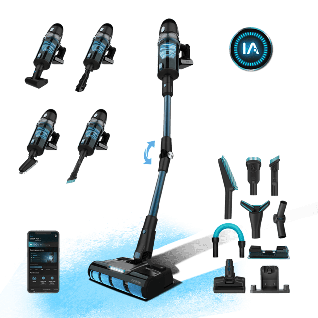 Cecotec Conga Rockstar 9500 Connected Ergowet 3000 IA Aspirador escoba sin cables sin bolsa con Inteligencia Artificial. Potencia de 680 W. Autonomía de 90 minutos. Cepillo Jaliscazo. 26 kPa de succión. Tubo flexible. APP. Amp