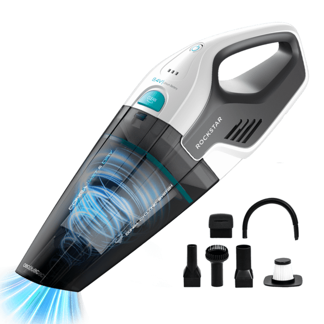 Cecotec Conga Rockstar Hand 8 4 V Aspirador de mano con batería de Ion-Litio 8 4 V*MAX. Tecnología ciclónica sin bolsas. Para sólidos y líquidos. Depósito de 500 ml. Apto para todas las superficies. Con base de carga. Incl