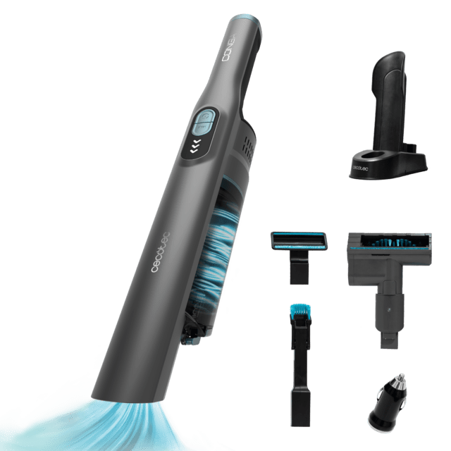 Cecotec Conga Rockstar Micro+ Clean&Car Aspiradora de mano con motor Digital Brushless de 210 W y 20 kPa de poder de succión. Autonomía de hasta 40 minutos. Cargador de coche de 12 V. Dos modos de potencia. Con accesorio 2 en