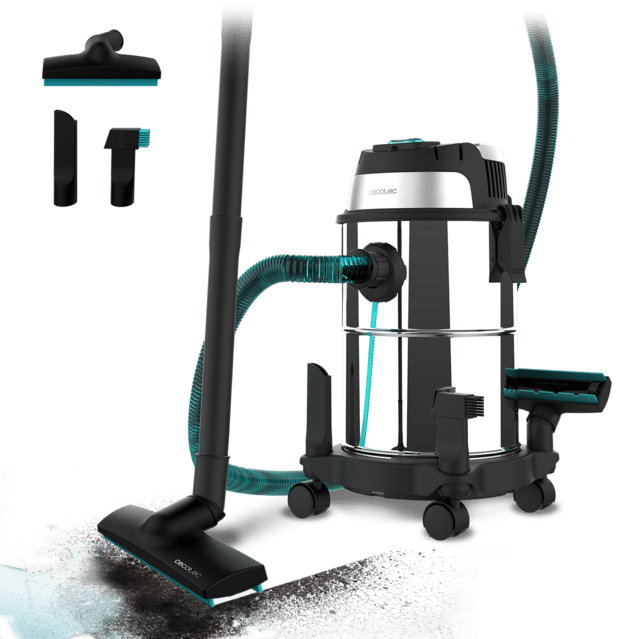 Cecotec Conga Rockstar Wet & Dry Steel Aspirador de sólidos y líquidos de metal que permite una mayor durabilidad y resistencia con capacidad de 16 L y 1200 W de potencia para acabados perfectos. Aspirador de agua sólidos y l
