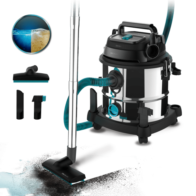 Cecotec Conga Rockstar Wet & Dry Steel Max Aspirador de sólidos y líquidos de metal que permite una mayor durabilidad y resistencia con capacidad de 20 L y 1400 W de potencia para acabados perfectos. Aspirador de agua sólidos