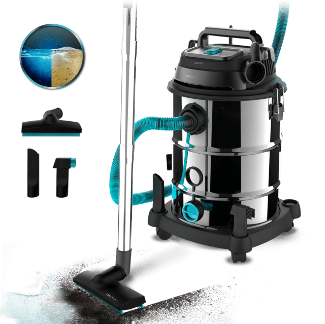 Cecotec Conga Rockstar Wet & Dry Steel Max Pro Aspirador de sólidos y líquidos de metal que permite una mayor durabilidad y resistencia con capacidad de 30 L y 1600 W de potencia para acabados perfectos. Aspirador de agua sól