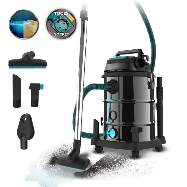 Cecotec Conga Rockstar Wet & Dry Steel Pro Tool Aspirador de sólidos y líquidos de metal que permite una mayor durabilidad y resistencia con capacidad de 30 L y 1600 W de potencia para acabados perfectos. Incluye enchufe para