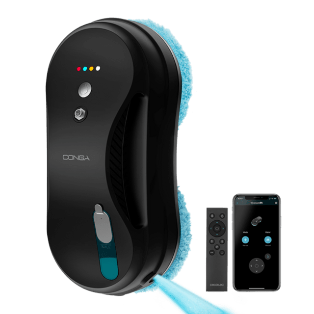 Cecotec Conga Windroid 890 SprayWater Smart Connected T Aspirador limpiacristales con función 3 en 1: pulveriza limpia y seca. Incluye app y mando teledirigido para poder controlar todos los movimientos del robot. Incorporació