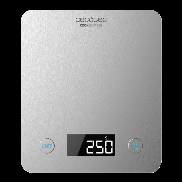 Cecotec Cook Control 10000 Connected Báscula De Cocina Con App Acabado En Acero INOX Precisión De 1 Gr Capacidad De 5 Kg Pantalla LCD Diseño Extraplano Recubrimiento Antihuellas Báscula De Cocina