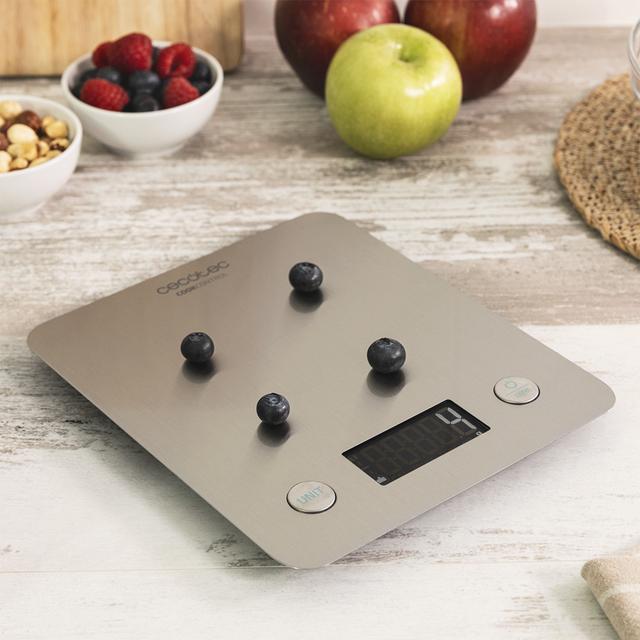 Cecotec Cook Control 10000 Connected Báscula De Cocina Con App Acabado En Acero INOX Precisión De 1 Gr Capacidad De 5 Kg Pantalla LCD Diseño Extraplano Recubrimiento Antihuellas Báscula De Cocina